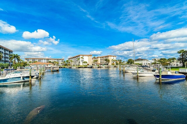 view of dock with a water view