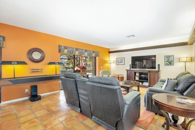 living room with light tile patterned floors