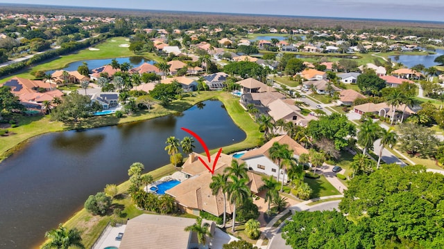 aerial view featuring a water view