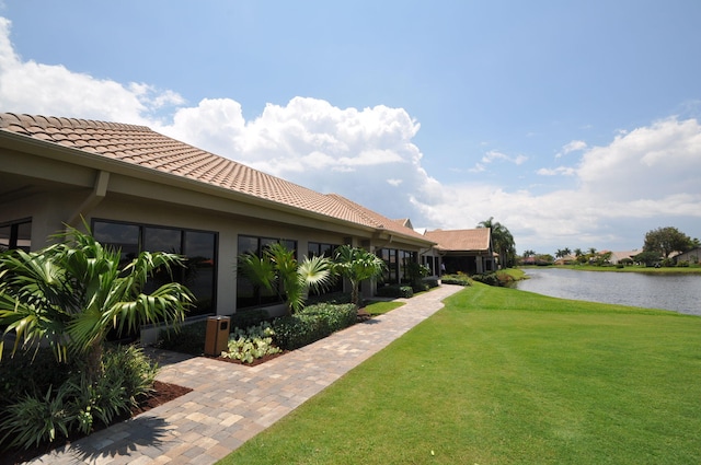 view of yard with a water view