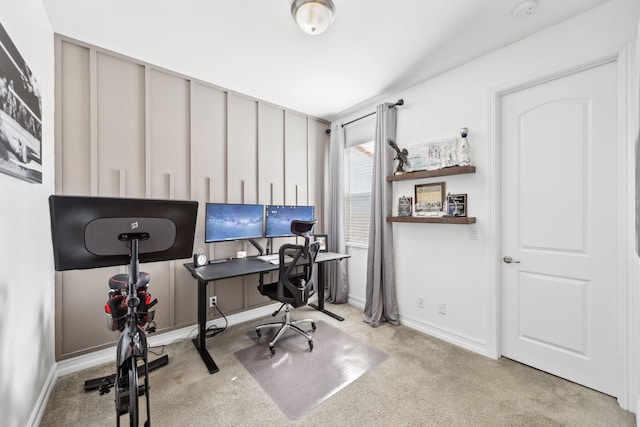 home office with light colored carpet