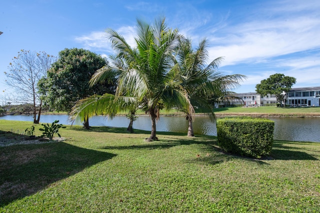 view of yard with a water view