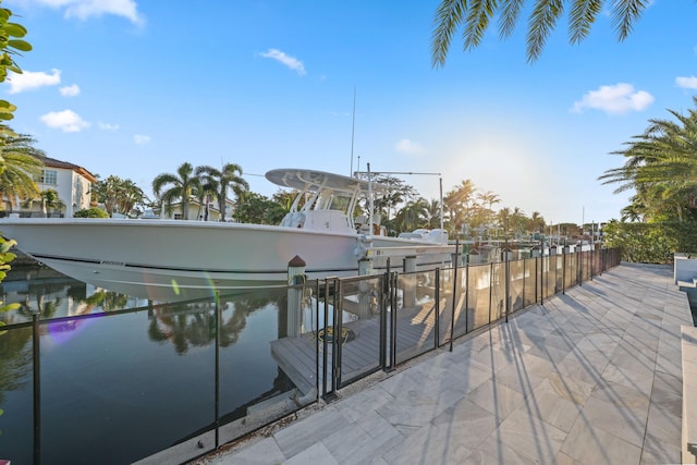 view of dock with a water view