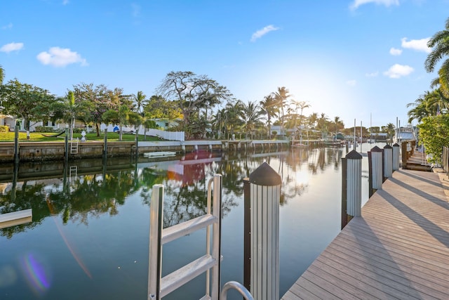 view of dock with a water view