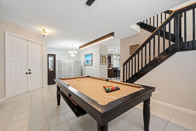 playroom featuring pool table and light tile patterned floors