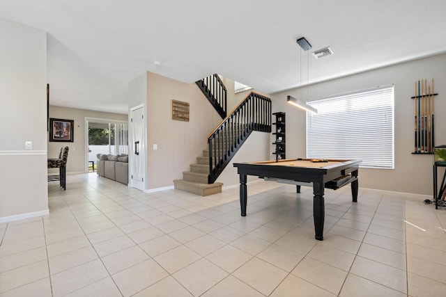 recreation room with light tile patterned flooring and billiards