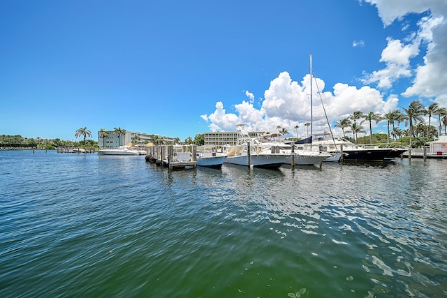 view of dock with a water view