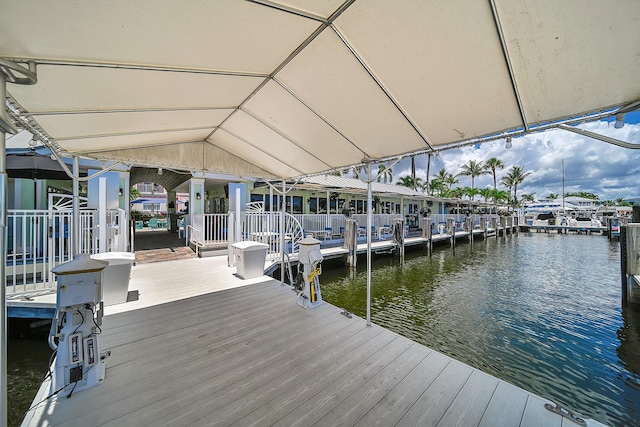 view of dock with a water view