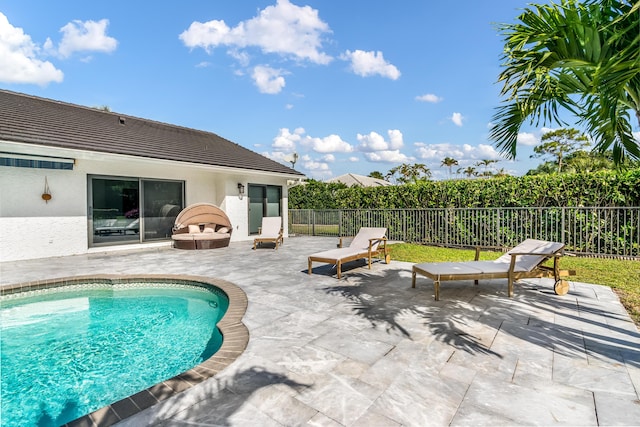 view of swimming pool with a patio area