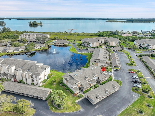 aerial view with a water view