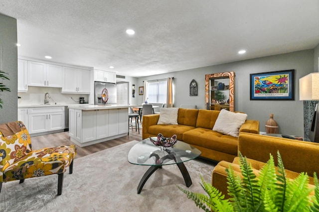 living room with sink and light wood-type flooring