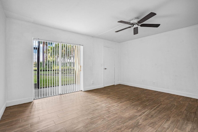 empty room featuring wood-type flooring and ceiling fan