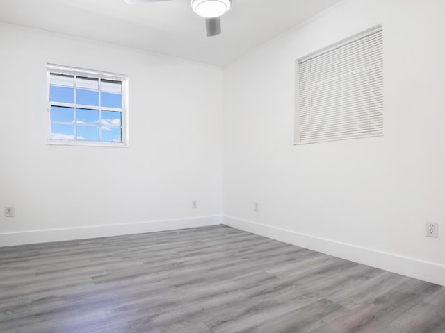 spare room featuring wood-type flooring and ceiling fan