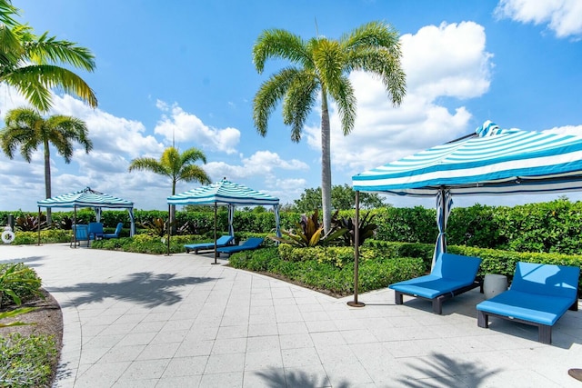 view of property's community featuring a gazebo and a patio area