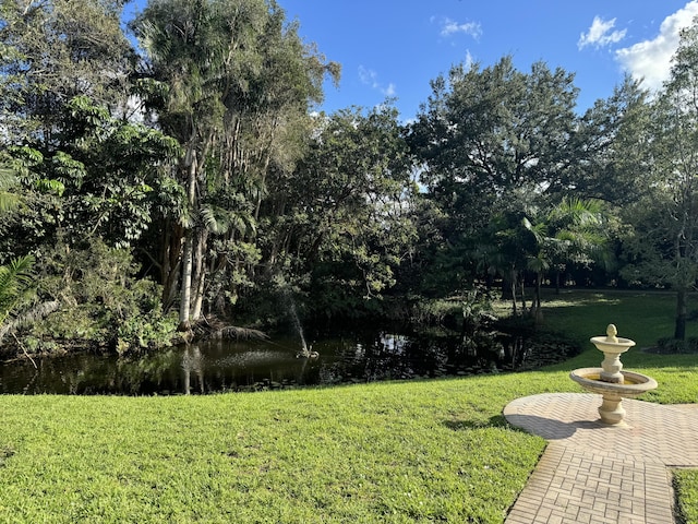 view of yard with a water view