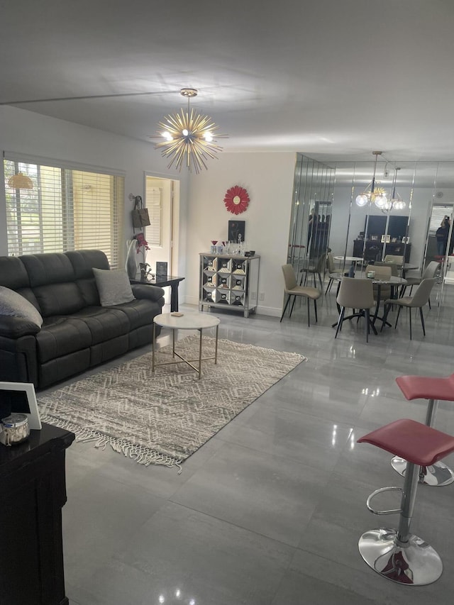 living room with a chandelier