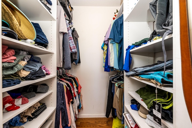 walk in closet with hardwood / wood-style floors