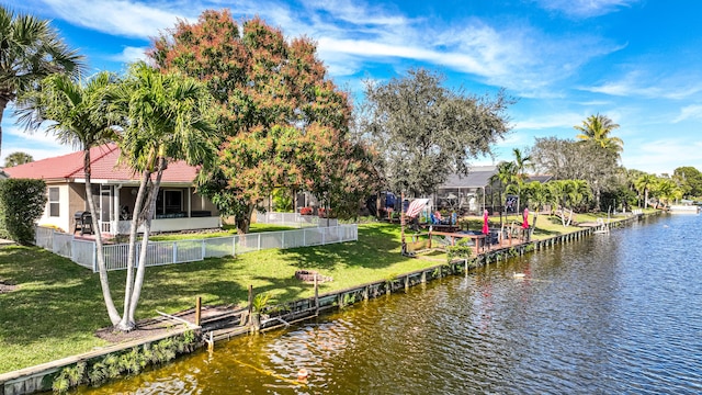 view of water feature featuring a dock