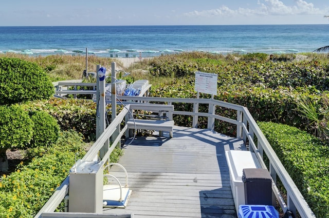 view of water feature with a beach view