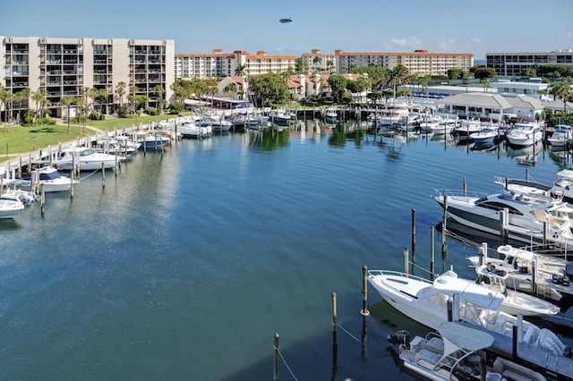 property view of water with a boat dock