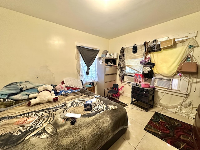 tiled bedroom featuring cooling unit