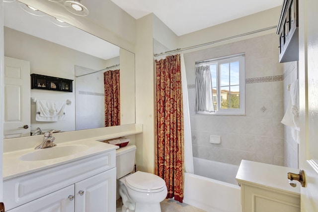 full bathroom featuring vanity, toilet, and shower / bath combo with shower curtain