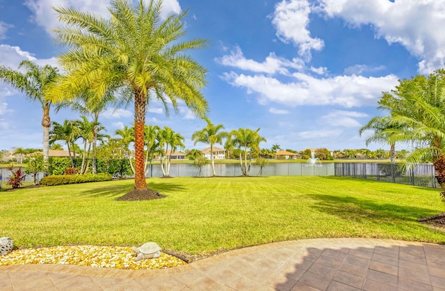 view of yard with a water view