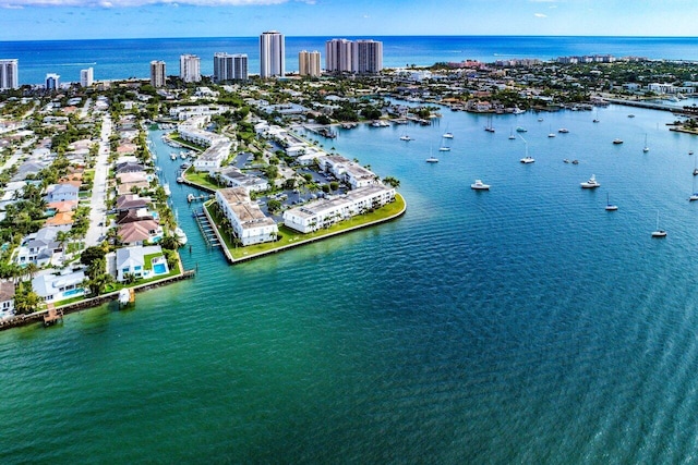 bird's eye view featuring a water view