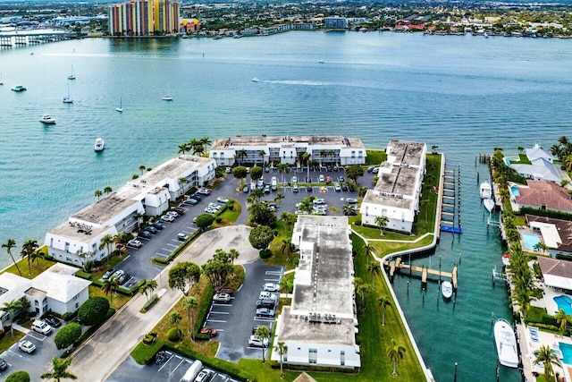 aerial view with a water view