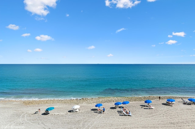 view of water feature featuring a beach view