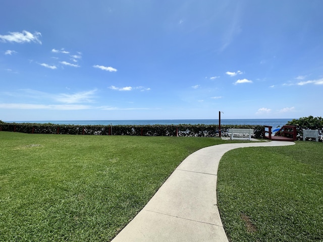 view of yard with a water view