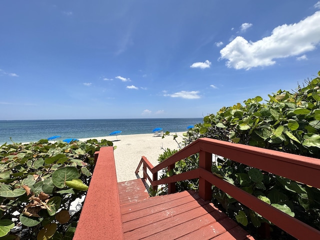 view of water feature featuring a beach view