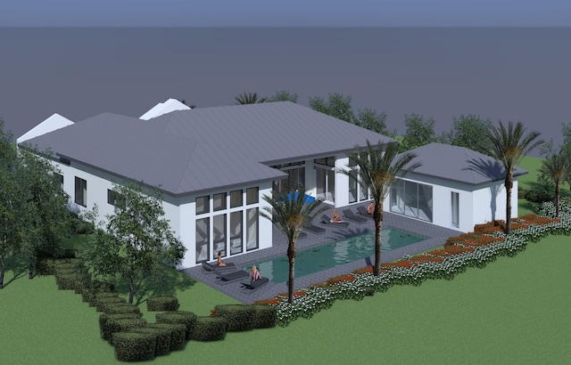 rear view of property with a water view and a patio area