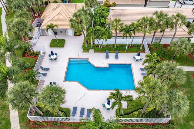 view of swimming pool featuring a patio area