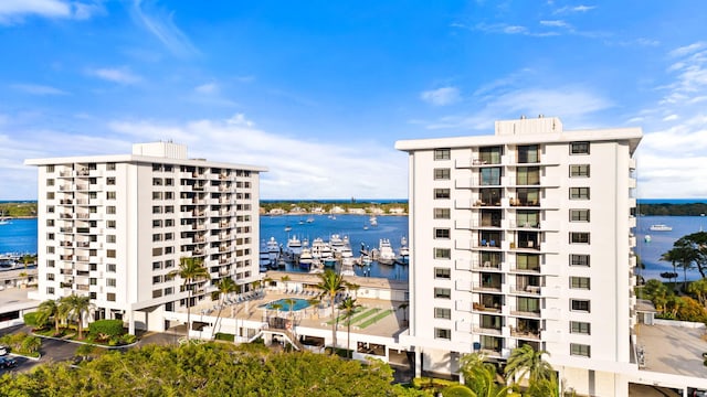 view of property with a water view