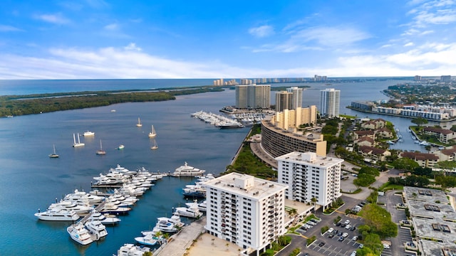 bird's eye view featuring a water view