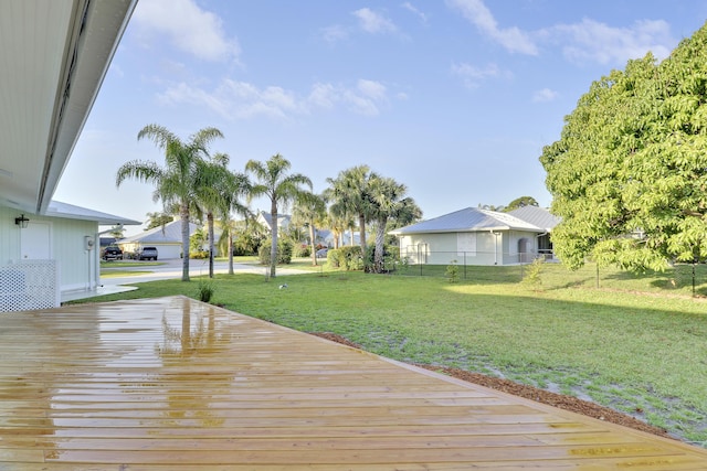 deck with fence and a lawn