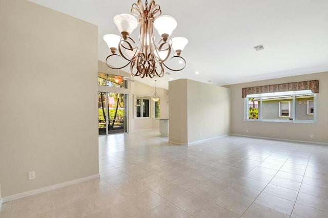 8430 Marsala Way, Boynton Beach, FL 33472 - spare room featuring a chandelier, light tile patterned floors, baseboards, and recessed lighting