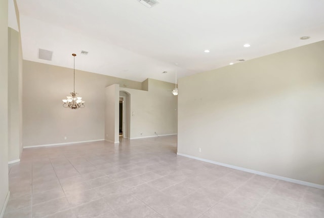 8430 Marsala Way, Boynton Beach, FL 33472 - spare room with a chandelier, arched walkways, baseboards, and recessed lighting