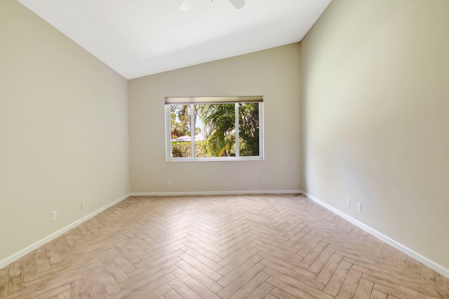 8430 Marsala Way, Boynton Beach, FL 33472 - empty room with vaulted ceiling, ceiling fan, and baseboards