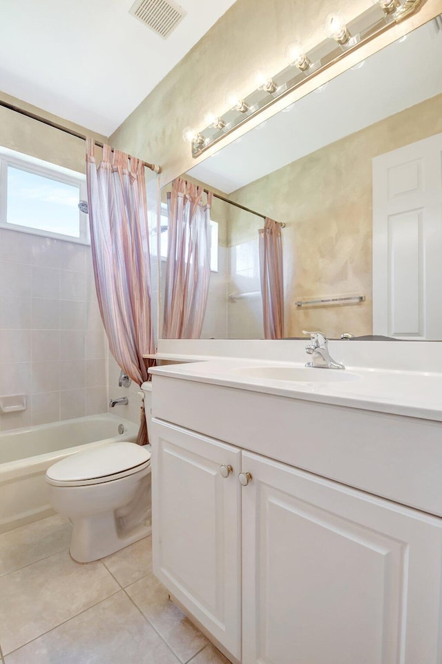 8430 Marsala Way, Boynton Beach, FL 33472 - bathroom with shower / tub combo with curtain, vanity, tile patterned floors, and toilet