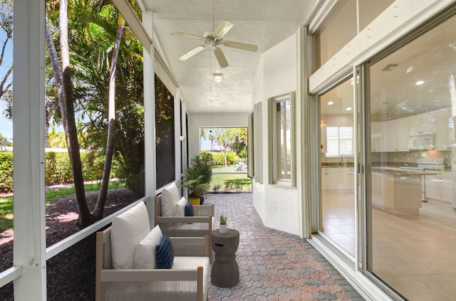 8430 Marsala Way, Boynton Beach, FL 33472 - sunroom / solarium featuring ceiling fan, a sink, and vaulted ceiling
