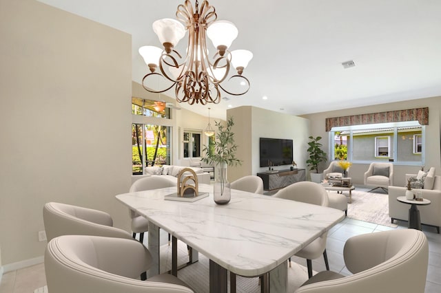 8430 Marsala Way, Boynton Beach, FL 33472 - dining space featuring a chandelier, light tile patterned floors, and recessed lighting