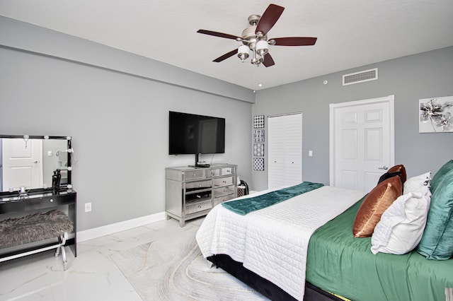 804 E Windward Way Unit 623, Lantana, FL 33462 - bedroom featuring light marble finish flooring and ceiling fan