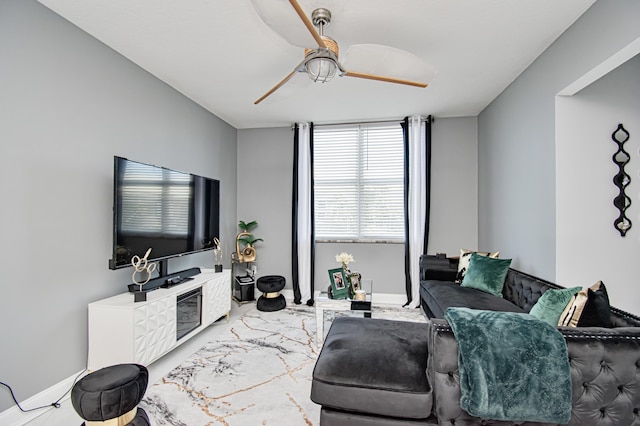 living room with ceiling fan