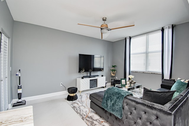 living room with ceiling fan