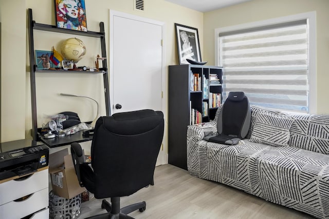 office area with light wood-type flooring