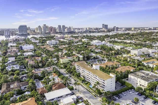 birds eye view of property with a city view