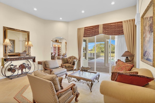 living area featuring light tile patterned floors