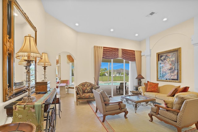 living room with light tile patterned floors